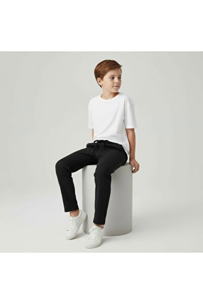 Leni Kids Boy's Black Tracksuit-Look Lace-Up Fabric Trousers