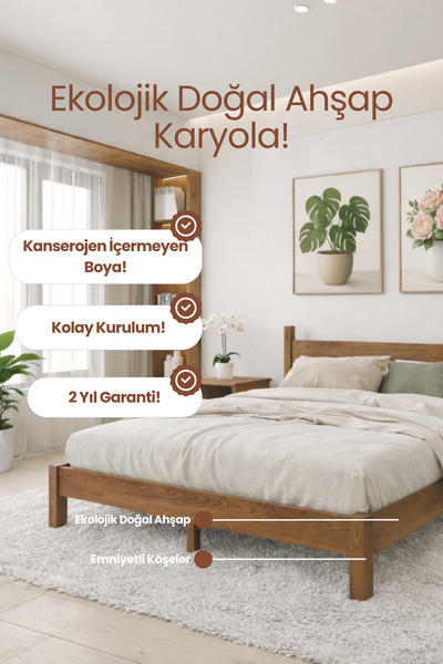 RENAZZO Mirage Masif Ahşap Karyola - Modern Doğal Çam Karyola