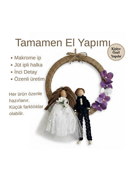 Crystal Coza Makrome Gelin Damat Kapı Süsü, Kişiye Özel İsimli Tarihli, Düğün...