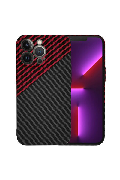 Techsuit Карбонитов фибростъклен корпус за iPhone 13 Pro, тъмночервен