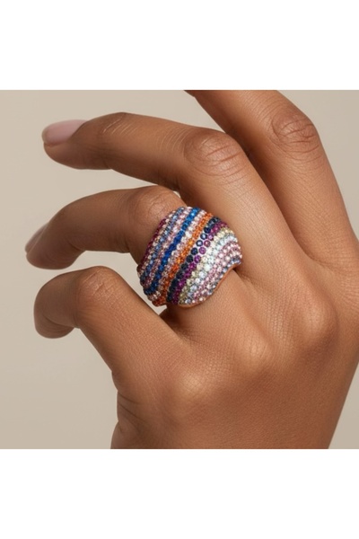 COCOSH TAKI Gold Color Blue Orange Zircon Stone Adjustable Stylish Gift Ring