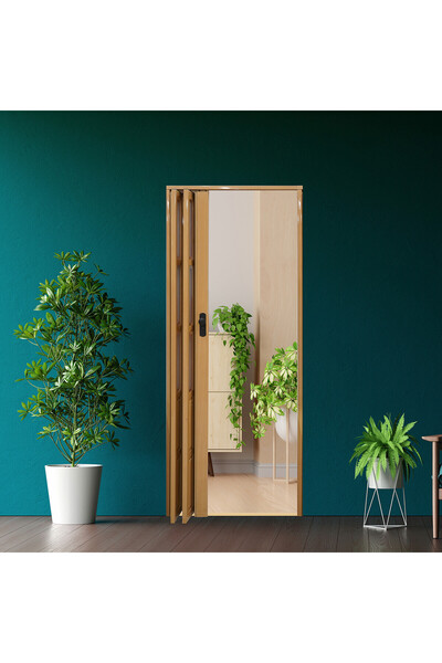 ENLIS Camlı Akordiyon Kapı Venge 86x203 cm PVC Katlanır Banyo WC Oda Kapısı K...