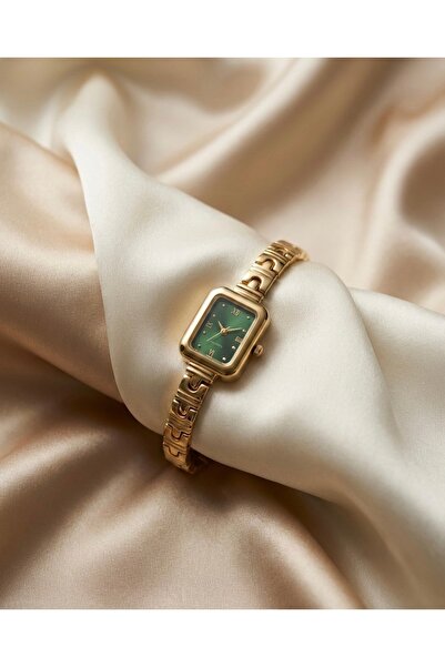 KLISHE Butik Kadın Çelik Saat Gold Yeşil Kadranlı Vintage Lüks Kasa | Zarif K...