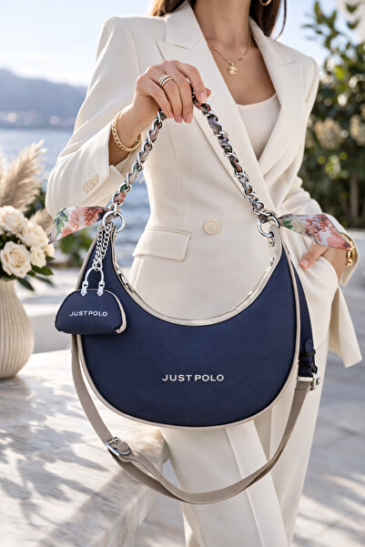 Just Polo Women's Shoulder and Hand Bag Baguette Bag & Silk Scarf Detail