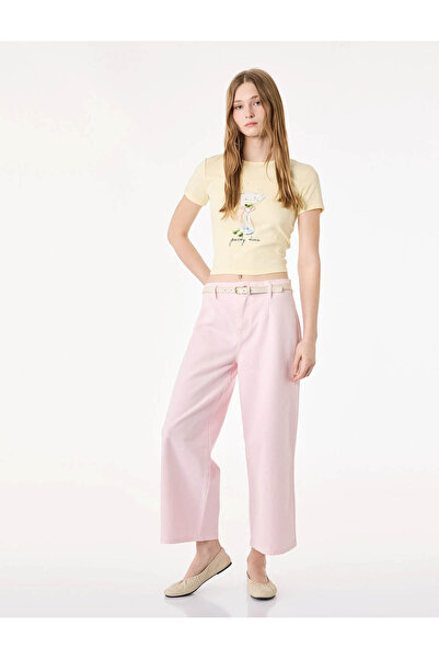 Koton Slim Fit Printed Bowknot Yellow Women's T-Shirt 6Sal10103Ik
