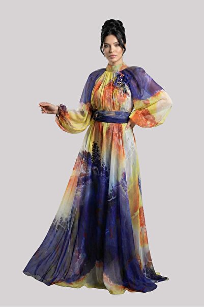 LAVALLEESHOP Long dress in flowing chiffon with elegant prints