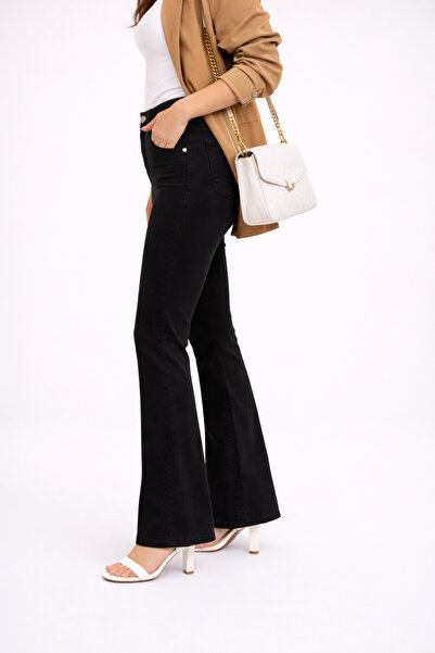 TRUEJNS Zarina Women's Black High Waist Lycra Spanish Flare Trendy Flare Jeans