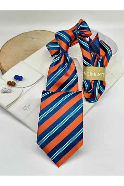 Gutiero ربطة عنق كلاسيكية مع منديل مخطط باللون البرتقالي