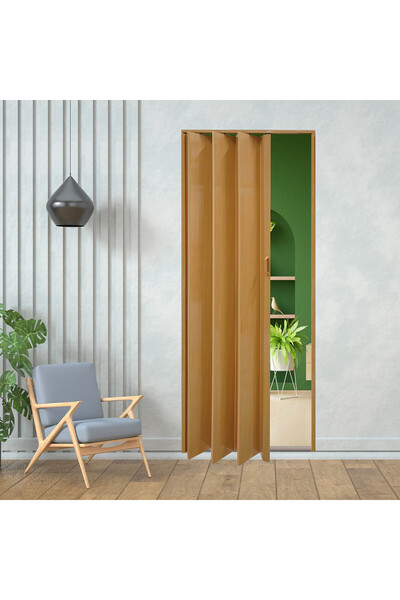 ENLIS Kayın Ahşap Dokulu Akordiyon Kapı 85x203 cm PVC Katlanır Banyo Oda Kapısı