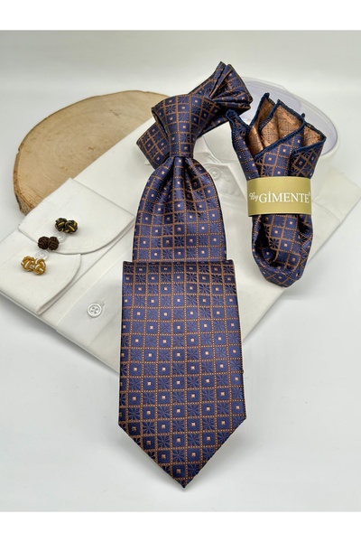 Gutiero Brown Patterned Classic Tie with Handkerchief