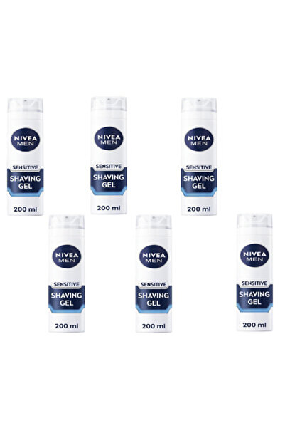 Nivea Men Gel de ras Sensitive, pachet de 6 (6 x 200 ml) pentru ten sensibil