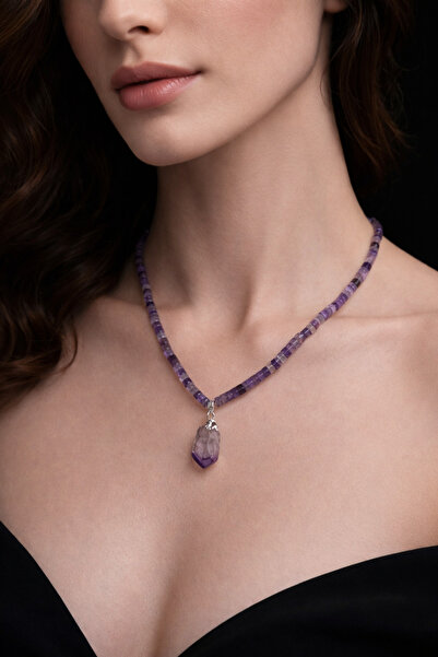 Buse Kaya Handmade Doğal Ametist Taşı Kolye - Doğal Taş Kolye