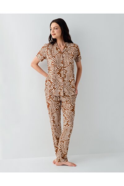 Arnetta Women's Modal-Cotton V-Neck Buttoned Short Sleeve Pajama Set