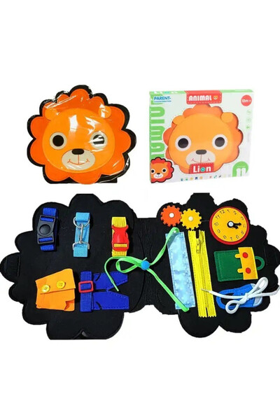 PlayFun Carte din fetru senzoriala Leu cu activitati Montessori 30 cm