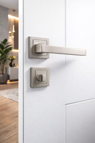 EVEO KARE ROZETLİ LÜKS SATEN İNCİ WC - BANYO KAPI KOLU ( ÖN ARKA TAKIM )