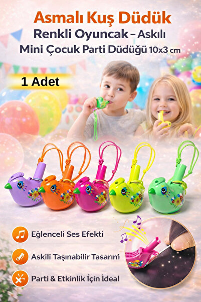 Hane Dostu Asmalı Kuş Düdük Renkli Oyuncak – Askılı Mini Çocuk Parti Düdüğü 1...