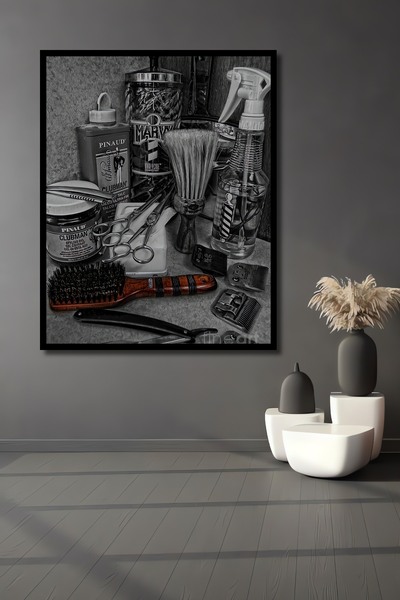 Caddemia Çerçeve Görünümlü Dekoratif Ahşap Mdf Kare Berber Malzemeleri Tablos...