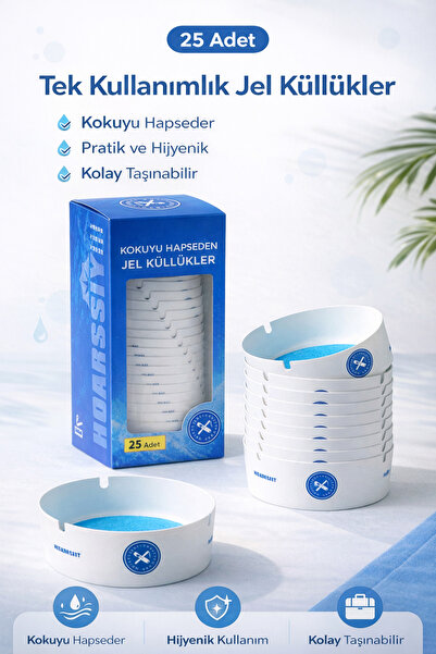 BEYZANA 25 Adet Tek Kullanımlık Kül Tablası Kokusuz Taşınabilir Pratik Jel Kü...