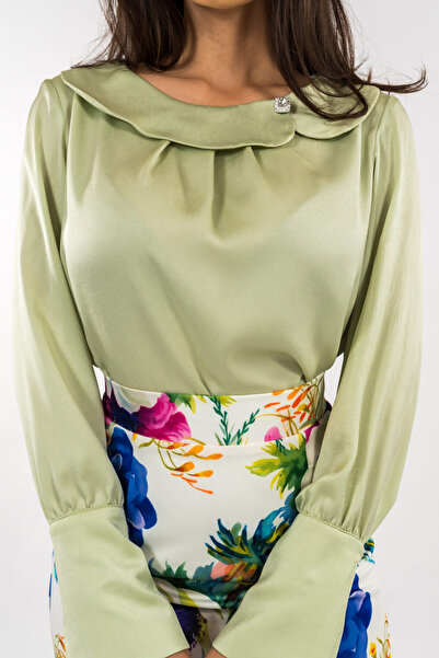 Gorgeaux Pastel Green Satin Blouse - 4XL(48)