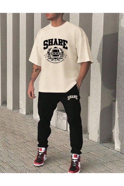 PENTHİLUS طقم تي شيرت وبنطلون رجالي - طقم رجالي كبير الحجم مكون من قطعتين - ط...