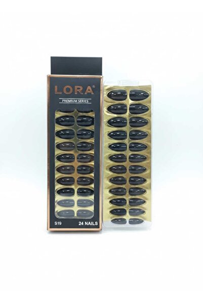 Lora Laura Premium Nails S19 - Luxury 24-Piece Set (Royal Black & Gold Details)