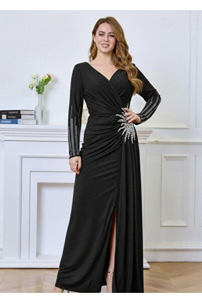 alqarat "Nova" Draped Gown with Side Crystal Embellishments