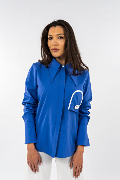 Gorgeaux Blue Shirt with Detail and Pointed Collar - 4XL(48)