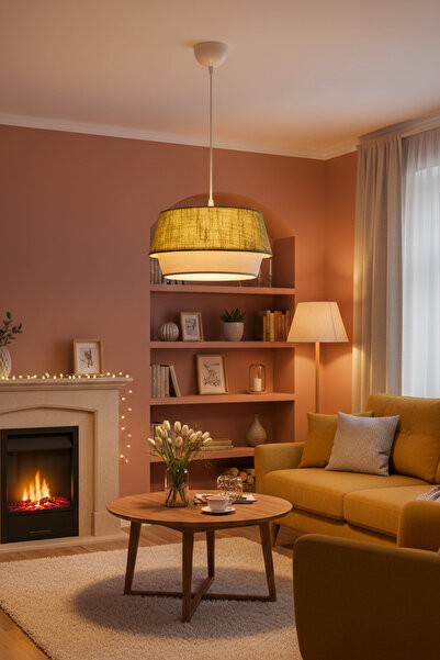 Limon 3D Desing Melena Dokulu Kumaş Başlıklı Tekli Sarkıt Avize, Salon, Yatak...