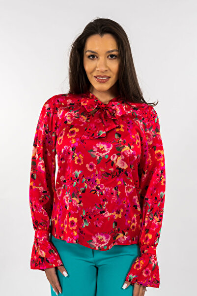 Gorgeaux Bluză roșie din satin floral - XXL (44)