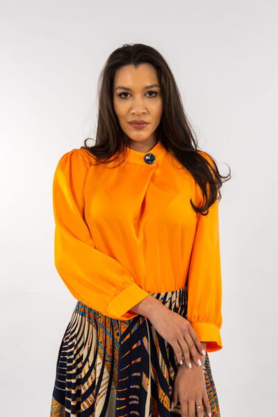 Gorgeaux Orange Silk Blouse with Neck Detail - S(36)