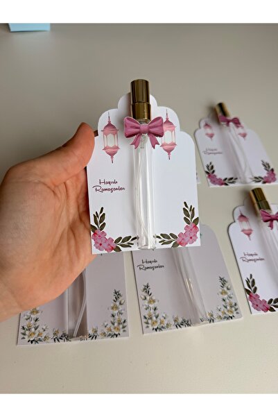 giftica sticker Ramazan Özel Hediyelik Kart ve Kolonya Şişesi Pembe Renk 10 Adet