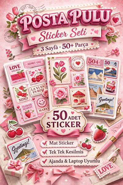 LABELOVE Posta Pulu Vintage Sticker Seti 50+ Adet – Pembe Çiçek & Aşk Temalı ...