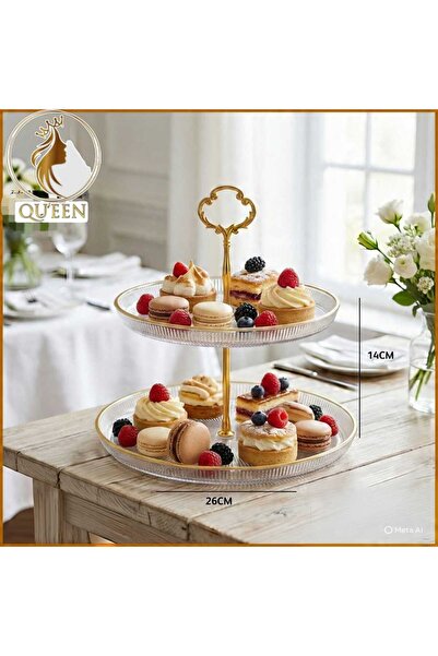 QUEEN Elegant two-tier cake/biscuit/dessert display stand with decorative gol...