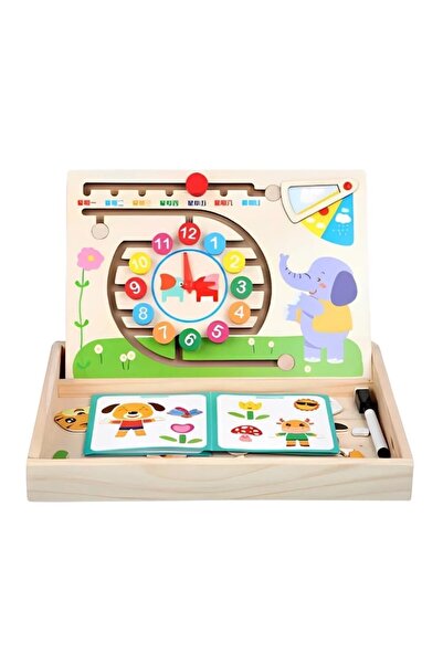 PlayFun Set Educativ din Lemn, cu Puzzle, Labirint cu Margele si Asociere Alf...