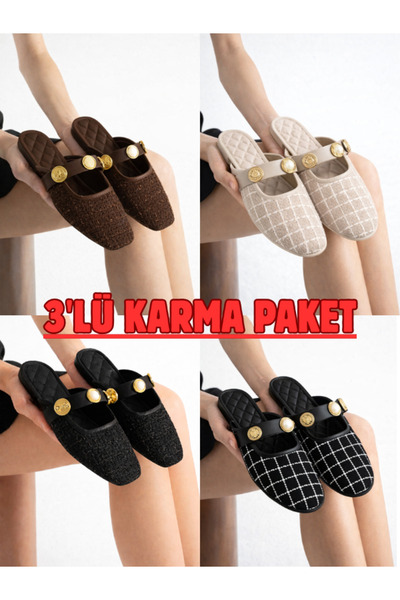 STOCON 3-Pack Mixed Pack Women's Pearl-Encrusted Stylish Closed Slippers Gift...