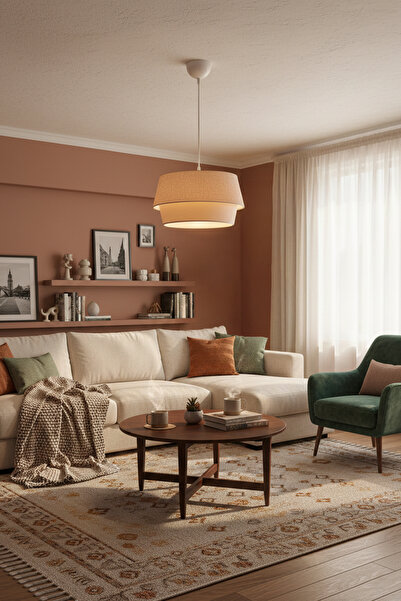 Limon 3D Desing Melena Dokulu Kumaş Başlıklı Tekli Sarkıt Avize, Salon, Yatak...