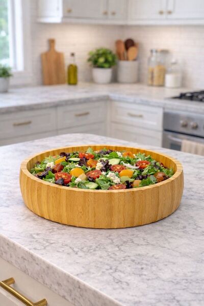 Janset وعاء من الخيزران مخطط، حجم كبير 21*5 سم، وعاء للفواكه والخبز والسلطة و...