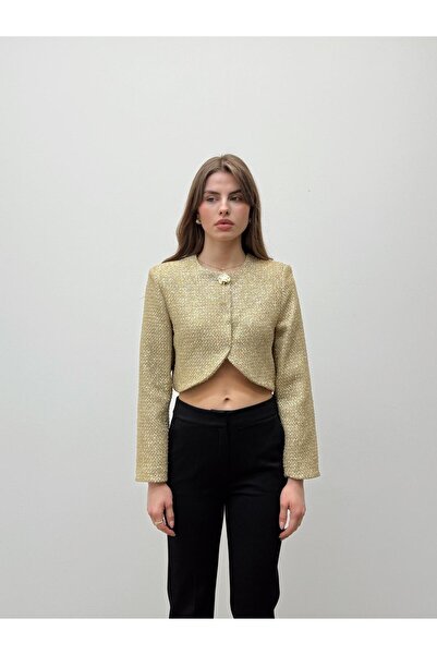 Maldia Shop Short Gold Tweed Jacket with Metallic Thread