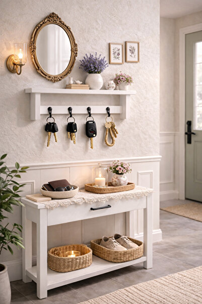 Holly Touch Masif Ahşap Anahtarlık Raf Duvar Askılığı Anahtar Askısı Dekorati...