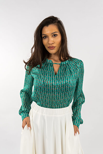 Gorgeaux Turquoise Blouse with Carolina Print - L(40)