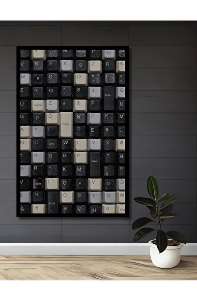 Caddemia Çerçeve Görünümlü Dekoratif Ahşap Mdf Kare Klavye Harfleri Tablosu E...