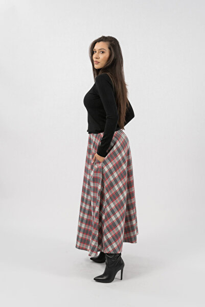 Gorgeaux Betty Elegant Red Plaid Skirt - 5XL
