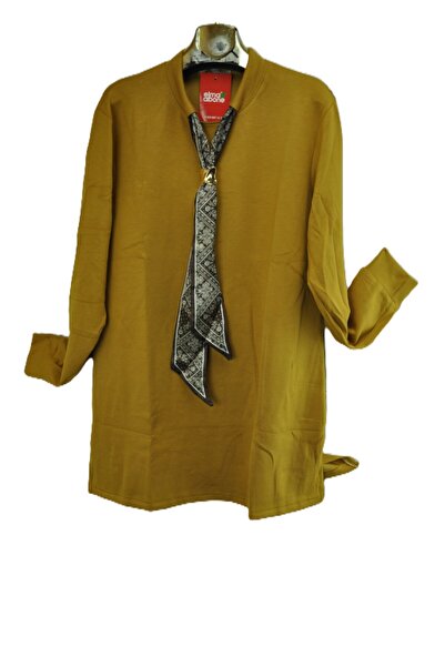 elma abone Plus Size Women's Oy Şo Combed Cotton Tunic Blouse with Tie