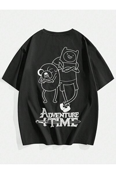 Vordevia تي شيرت أسود كبير الحجم مطبوع عليه Adventure Time للجنسين، تي شيرت ي...