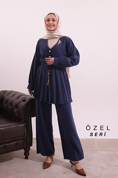 Mogi Butik Pilise Detailed Waist-Tied Woven Hijab Suit 3171 – Special Series