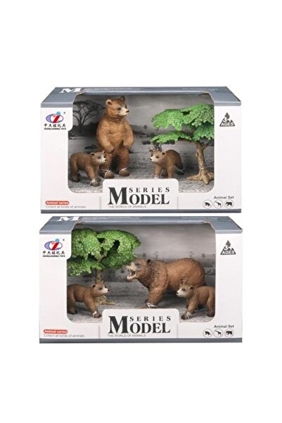 PlayFun Set Figurine Urs cu Pui – Familie de Urși cu Copac Decorativ, Model R...