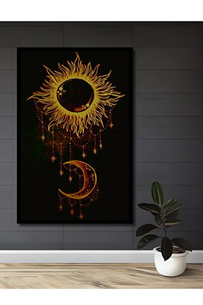 Caddemia Decorative Wooden Square Sun and Moon Radiance Painting with Frame A...
