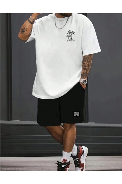 PENTHİLUS Men's Top-Bottom Set - Oversized T-Shirt and Shorts Set - T-Shirt a...