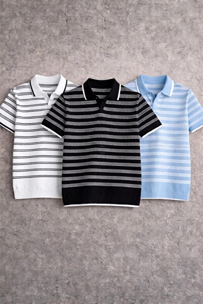 pepule Men's Polo Collar Striped Knitwear T-Shirt Slim Fit Summer Cotton Styl...