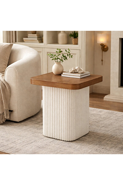 Vi Markets A modern square side table featuring a smooth wooden top and a ver...